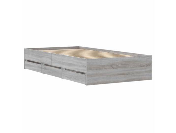 KTHLBRH Bettgestell grau Beton 80 x 200 cm Technisches Holz, integrierte Schubladen, fester Lattenrost, 140 kg Kapazität