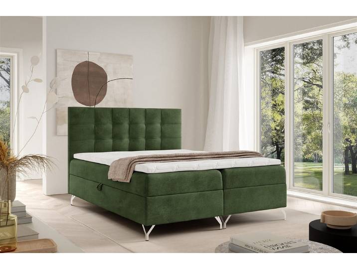 Fun Möbel Boxbett Bett Schlafzimmerbett MERSIN in Strukturstoff Coral (Kopfteil gepolstert, inkl. Topper), inkl. 2 x Bettkasten
