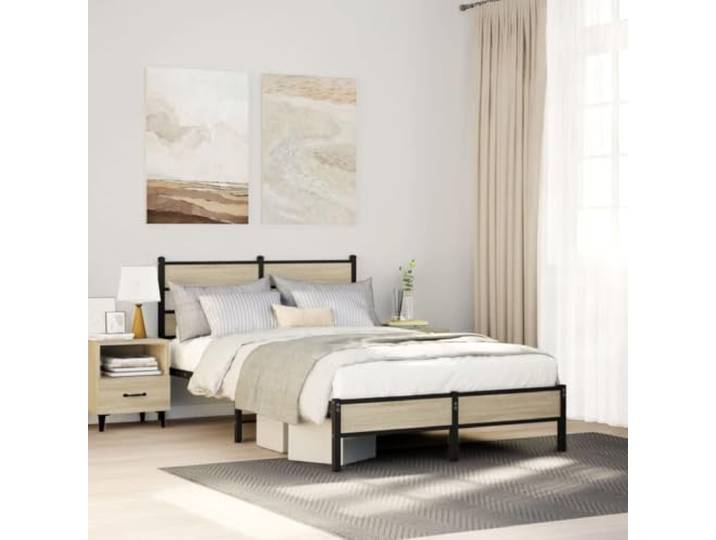 Stahl Metallkonstruktion belastbar Schlafzimmer Stauraum 120x200 cm Braun Bettgestell ohne Matratze Sonoma-Eiche 120x200 cm Holzwerkstoff Metallbett mit Lattenrost und Stauraum, Stabiler Bettrahmen