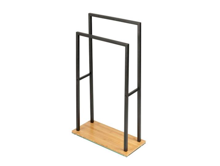 Wenko Handtuchständer, Naturfarben, Schwarz, Holz, Metall, Bambus, eckig, 46x80x20 cm, Badezimmer, Badezimmerausstattung, Handtuchhalter