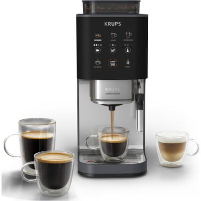 KRUPS Kaffeevollautomat "SA404B Coffee Crush Extra Milk", dunkelgrau, B:15cm H:36cm T:29,5cm, Kaffeevollautomaten, kompakt, gemahlenen oder vorgemahlenen Kaffee, intuitives Bedienfeld, Kaffeevollautomat
