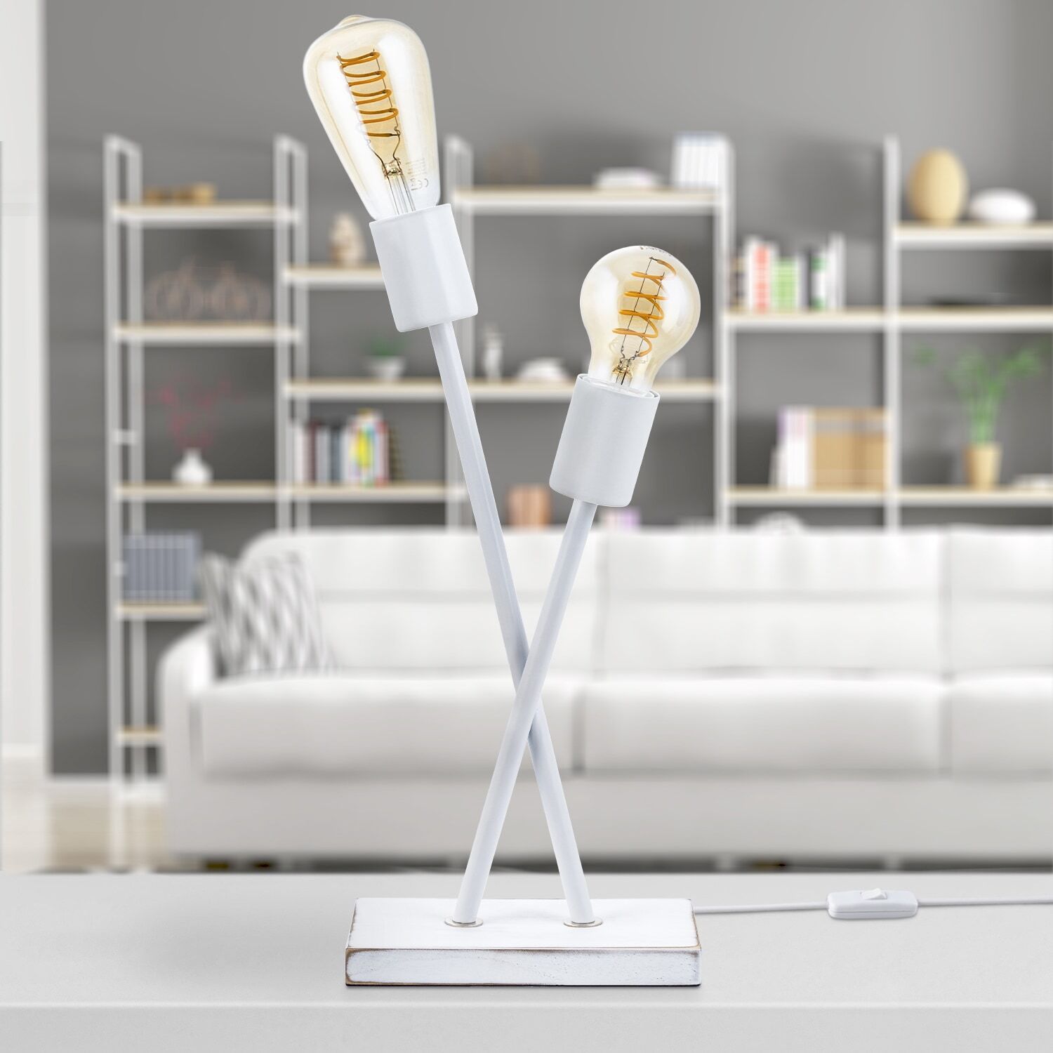 PACO HOME Tischleuchte "IKS", weiß, 2, H: 41cm, Leuchten, Stehlampe LED Lampe Wohnzimmer Vintage Retro Industrial Design E27, Tischleuchte