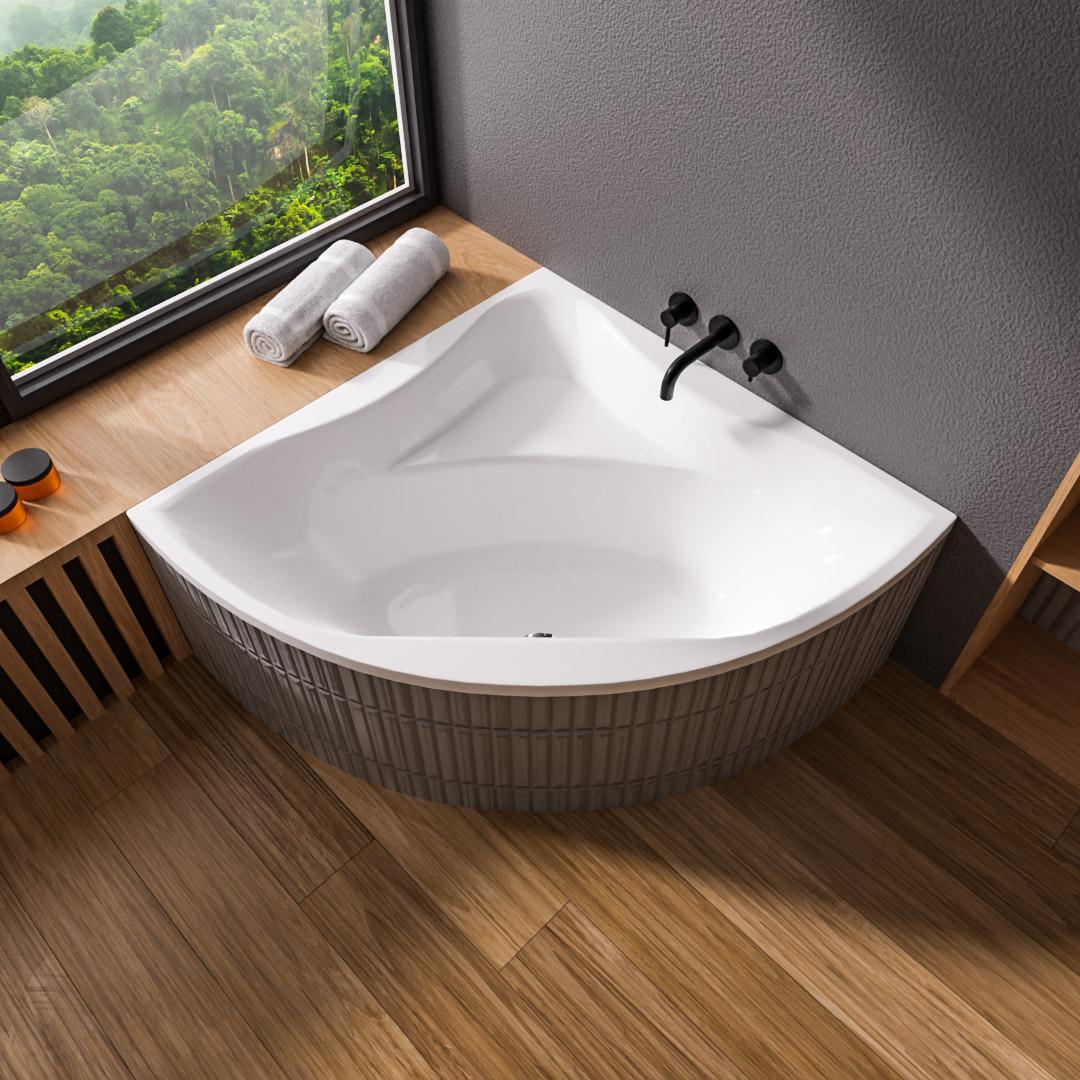 ECOLAM Badewanne Eckbadewanne GLAMOUR 140 x 140 cm Acrylwanne Sanitäracryl weiß Ablaufgarnitur Viega Füße Silikon