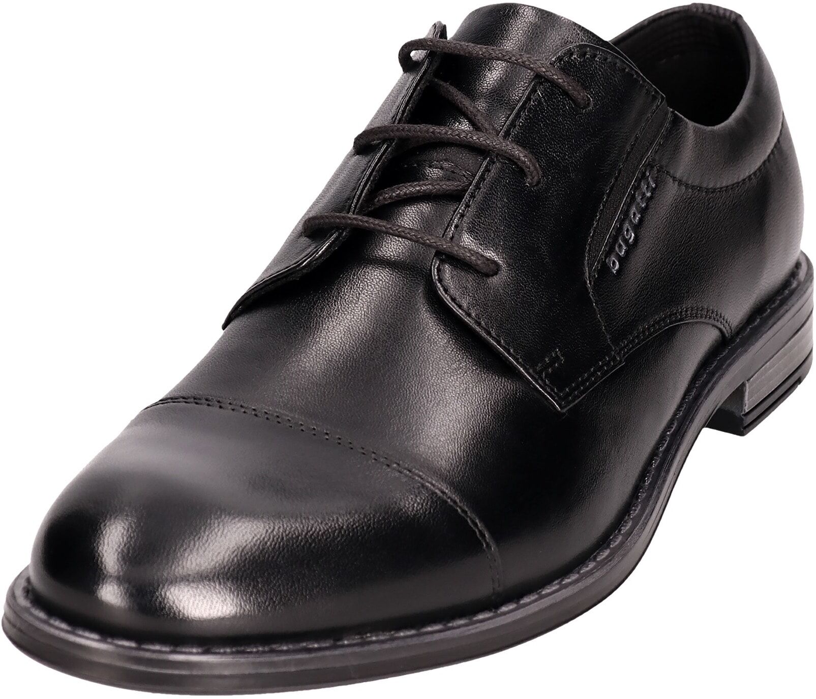 Schnürschuh BUGATTI, Herren, Gr. 46, Textil, schwarz, Leder, Schuhe Schnürschuh, Blockabsatz, Abendschuh, Festtagsschuh, Businessschuh, Logoprägung