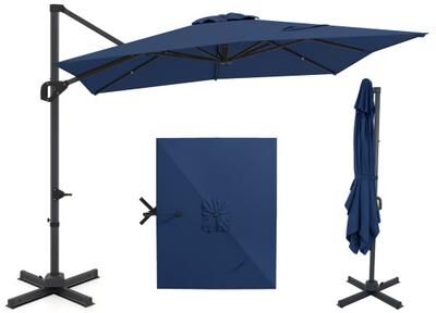 Costway 11 x 9 FT Cantilever Patio Umbrella with 360° Rotation and Easy Tilt Adjustment-Navy