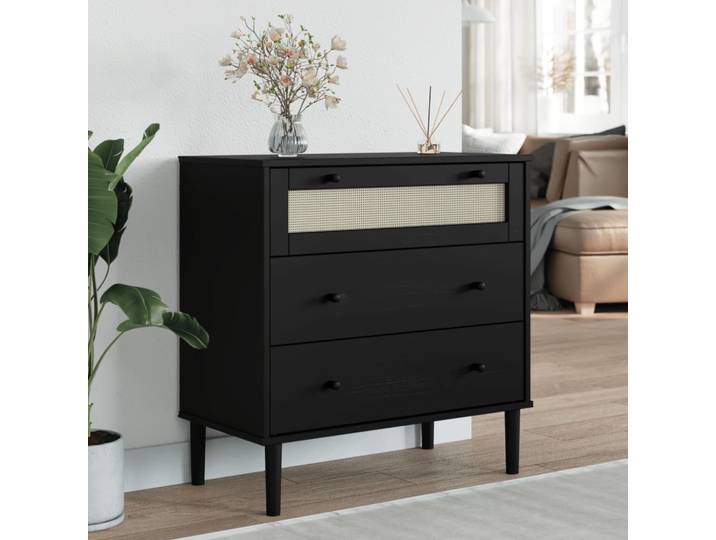 vidaXL Schubladenkommode SENJA Rattan-Look Schwarz 80x40x80 Kieferholz