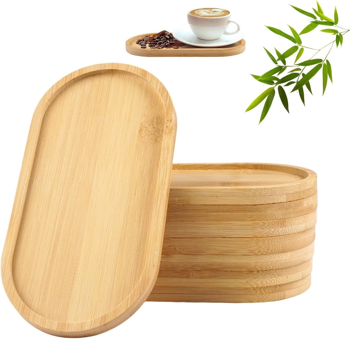 Set van 8 ovale houten dienbladen, B/D/H: 17,5 x 9 x 1 cm