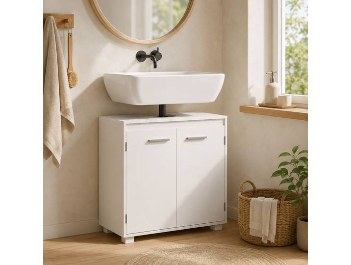 HOMCOM Meuble Sous-Vasque Moderne Blanc Étagère Réglable