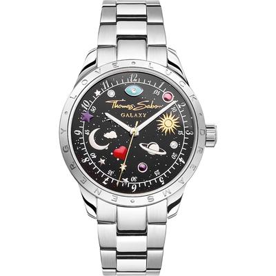 Quarzuhr THOMAS SABO "COSMIC AMULET", silber (silberfarben), Armbanduhren, Damen, Quarzuhr, Armbanduhr, Damenuhr, Zirkonia, Herz, Mond, Sterne, Edelstahlarmband