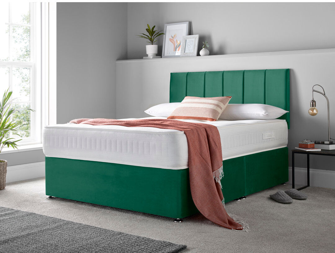 17 Stories Makelah Upholstered 4 Drawers Divan Bed with Mattress Green Double (4"6)