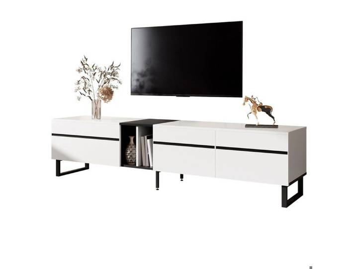 Meuble TV - moderne Lowboard 180 cm en blanc avec compartiment rabattable - Meuble TV comme buffet