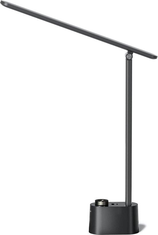 WAN LED Bureaulamp met USB A+C Oplaadpoort en 3 Kleurmodi - Zwart