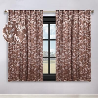 Superior Leaves Back Tab Curtains Room Darkening Machine Washable, Set of 2