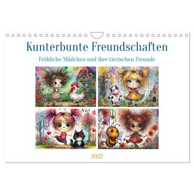 Kunterbunte Freundschaften - Fröhliche Mädchen und ihre tierischen Freunde (Wandkalender 2027 DIN A4 quer), CALVENDO Monatskalender