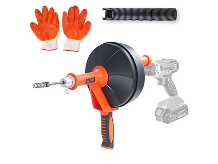 VEVOR Furet Déboucheur de Canalisation 762 cm Furet de Plomberie avec Tige pour Perceuse Déboucheur Drain avec Tuyau de Protection et Gants pour Déboucher Tuyaux Toilettes Évier Cuisine Salle de Bain
