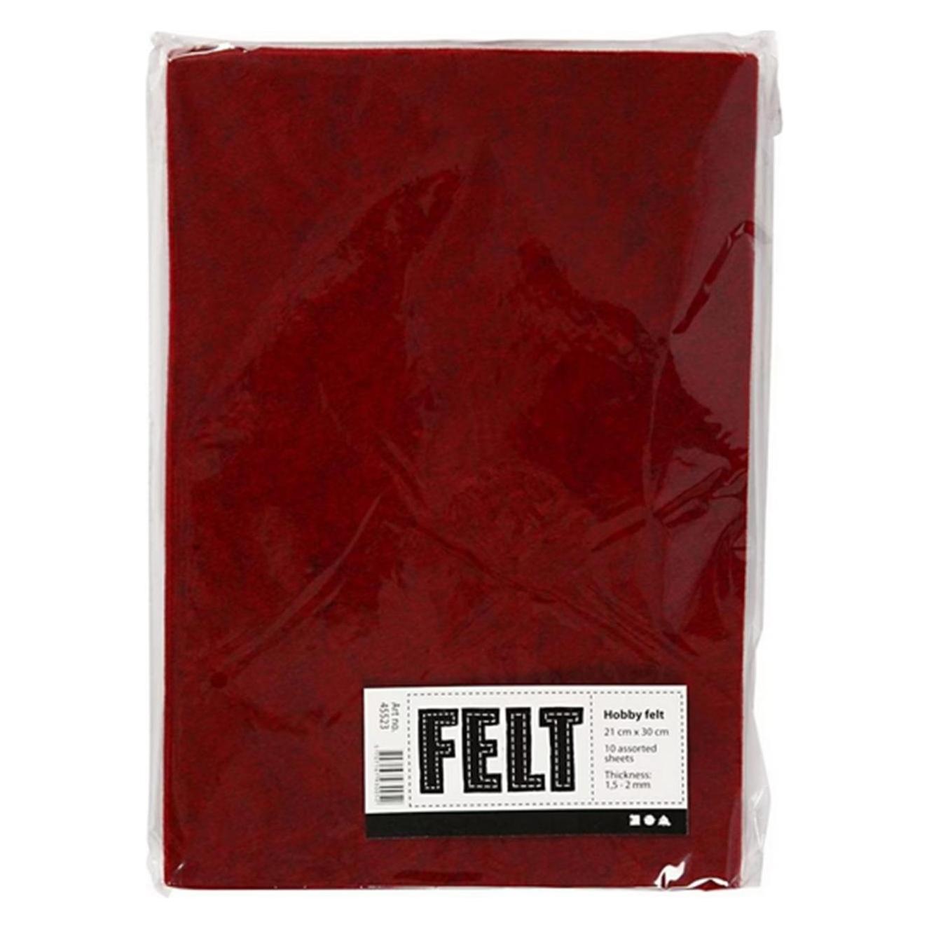 Creativ Company Bastelfilz 10 Blatt, Rot meliert (29.70 x 21 cm) (45523)