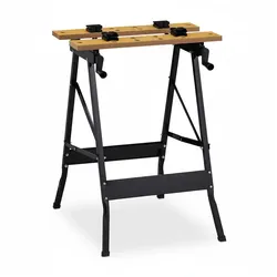 Relaxdays Werkbank klappbar, bis 100 kg, verstellbarer Arbeitstisch, 4 Spannbacken, HBT 75,5 x 56 x 62 cm, natur/schwarz