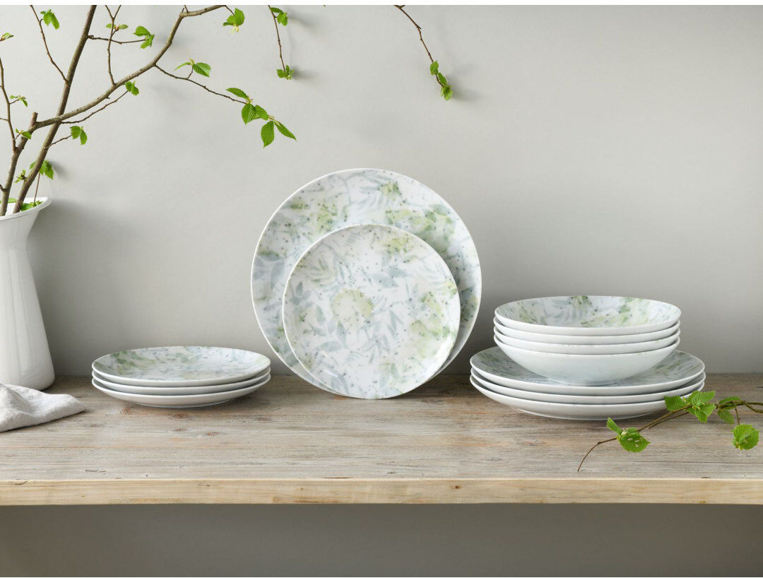 Creatable Tropical - Serie Home Porcelain China Dinnerware Set 12 Piece - Service for 4 Green;White 12