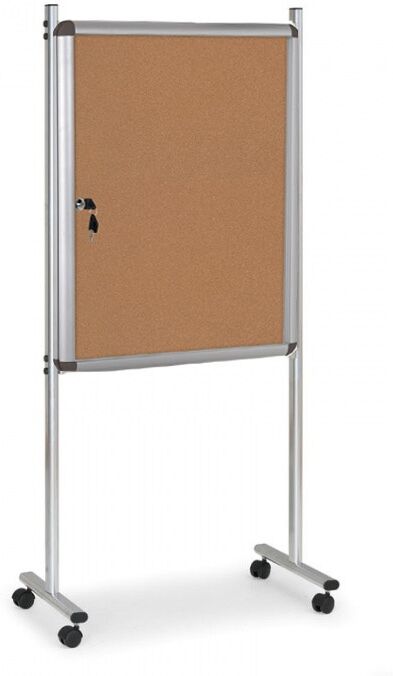 B2B Partner Interne Informationstafel auf Ständer, 720 x 980 mm, Kork, einseitig, mit Rollen