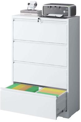 Ostweer Modern File Cabinet, Lateral File Cabinet Lockable File Cabinet with 4 Drawers, for Home Office, White
