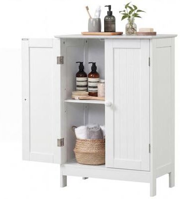 Costway Bathroom Floor Storage Double Door Cupboard Cabinet-White