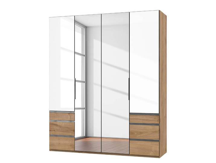 Drehtürenschrank Level 36 D IV 200 x 216cm Weiß/Hochglanz Weiß/Eiche Dekor