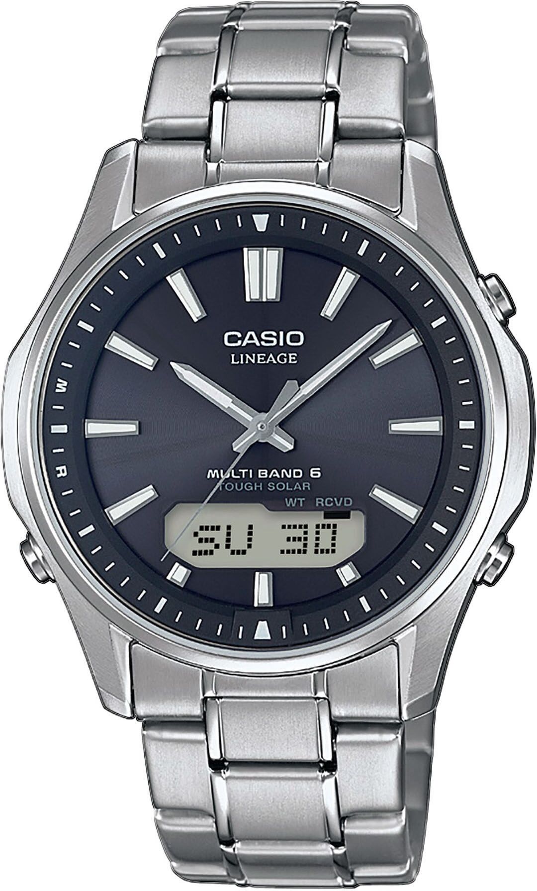 Funkchronograph CASIO FUNK "LCW-M100TSE-1AER", silber (titansilberfarben, schwarz), Armbanduhren, Herren, titansilberfarben, Funkchronograph, Solaruhr, Armbanduhr, Herrenuhr, Funkuhr, Titanarmband, Weltzeit, Topseller