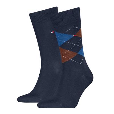 Socken TOMMY HILFIGER "TH MEN SOCK CHECK 2P", Herren, Gr. 39-42, chestnut, navy, Baumwollmischung, normal, Socken Socken, mit klassischem Argyle-Design