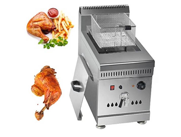 Gas-Fritteuse Arbeitsplatten-Profi-Fritteuse mit Großem Fassungsvermögen, Propangas Gastro Friteuse Tiegelfritteuse mit Öl Edelstahl Fritöse für Pommes Frites,Single
