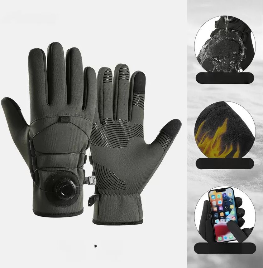 INF Winter Outdoor Sport Fahrradhandschuhe mit Drehknopf - Wasserdicht, Fleece-gefüttert, Touchscreen-kompatibel Grün
