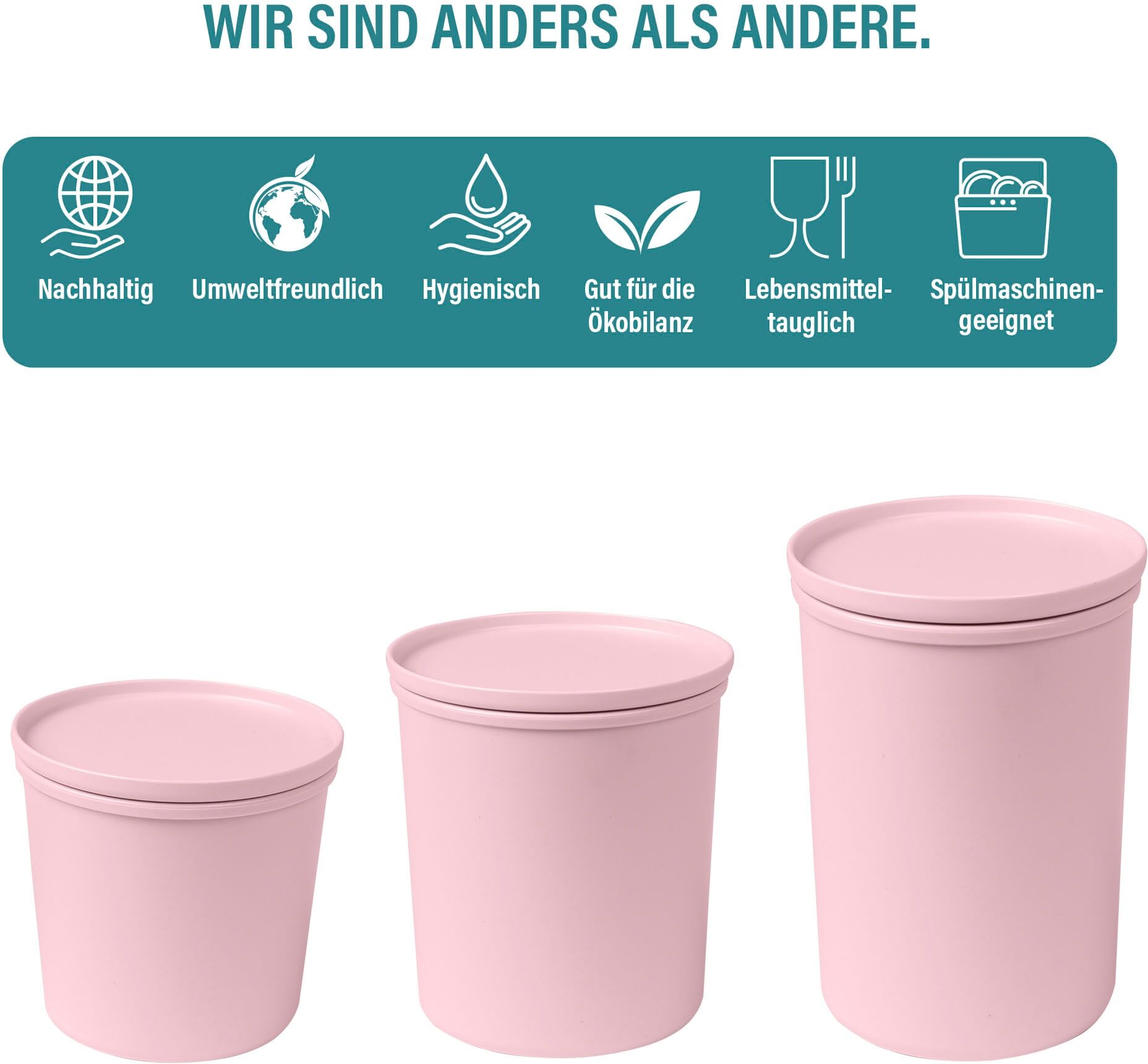 Frischhaltedose AWAVE "AWAVE", rosa (rosé), H:17,2cm Ø:10,4cm, Kunststoff, Lebensmittelaufbewahrungsbehälter, Frischhaltedose, mit rPET