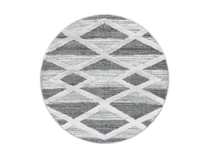 Carpetsale24 Rond Tapis de salon design bohème gris crème 120 cm Rond style scandinave moderne look 3D doux et moelleux