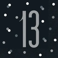 16 Servietten schwarz & silber Zahl 13