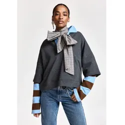 Essentiel Antwerp für Damen. KANTELOU Dunkelgraues Kapuzensweatshirt aus Baumwolle im Lagen-Look mit gestreiften Ärmeln (L), Lässig, Langarm