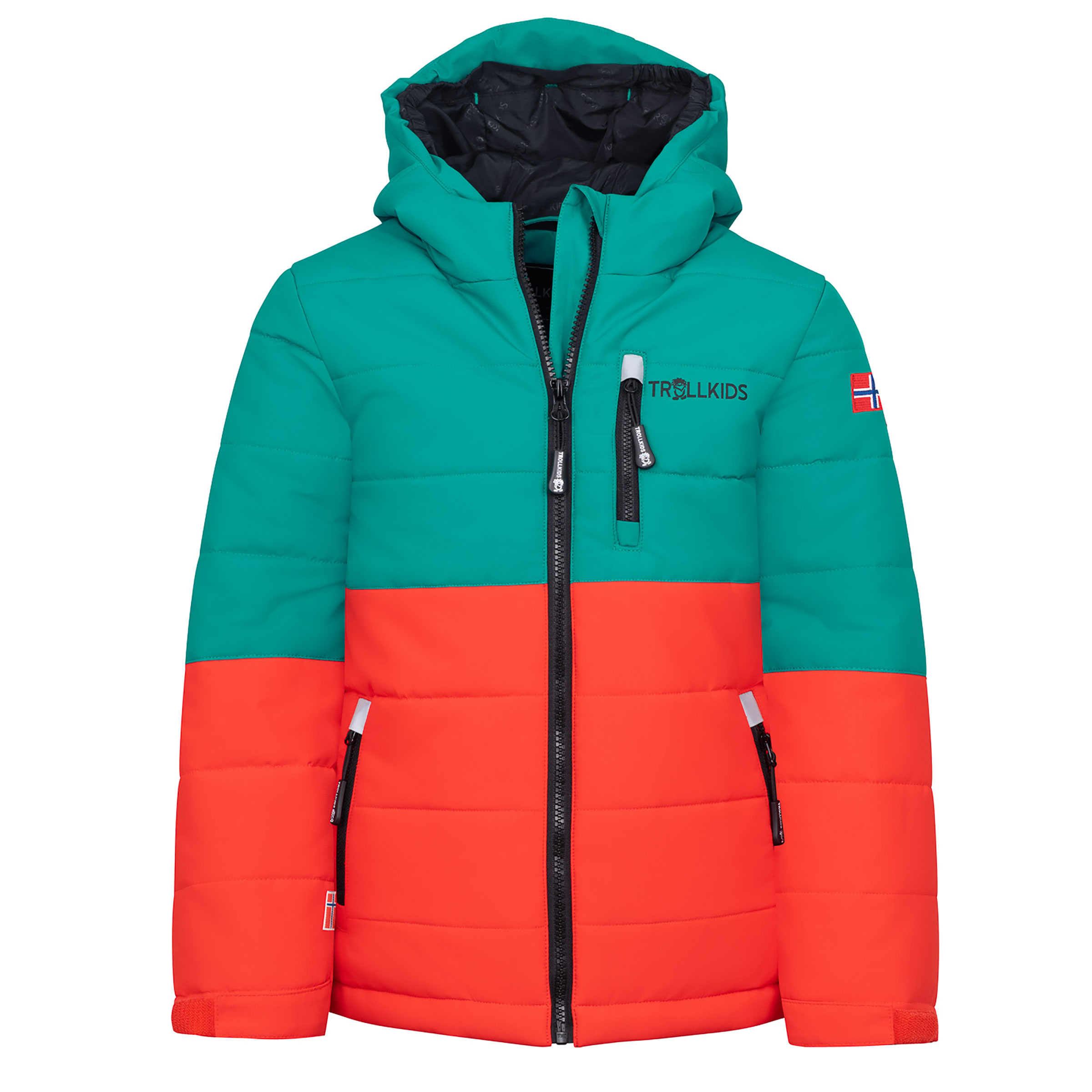 Trollkids Hemsedal XT Kinder Isolationsjacke dark cyan-chili red Größe 116 Skifahren Elastisch Wasserabweisend