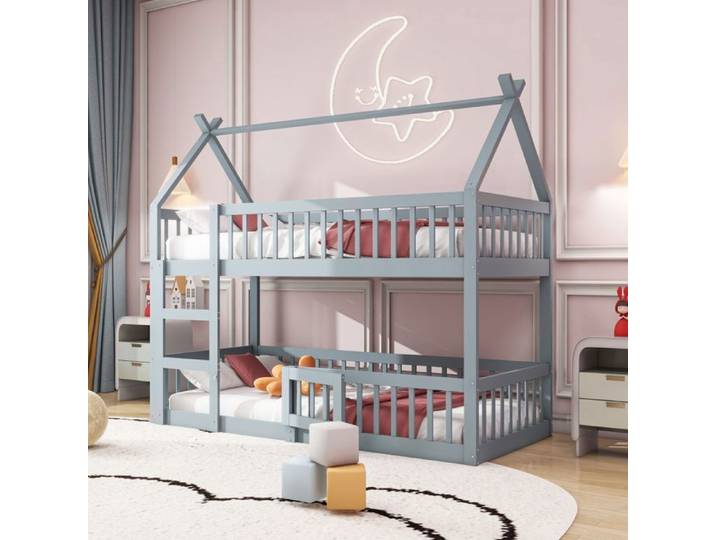 Lit superposé pour enfants 90x200 lit familial pour enfants lit avec escalier style mezzanine cadre en bois massif.