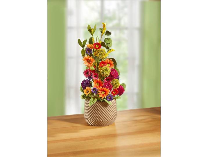 Blumen-Arrangement in Topf aus Keramik, Bunt