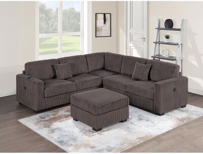 Esofastore Corduroy Upholstered 4pc Sectional Set Tapered Legs Chocolate Finish