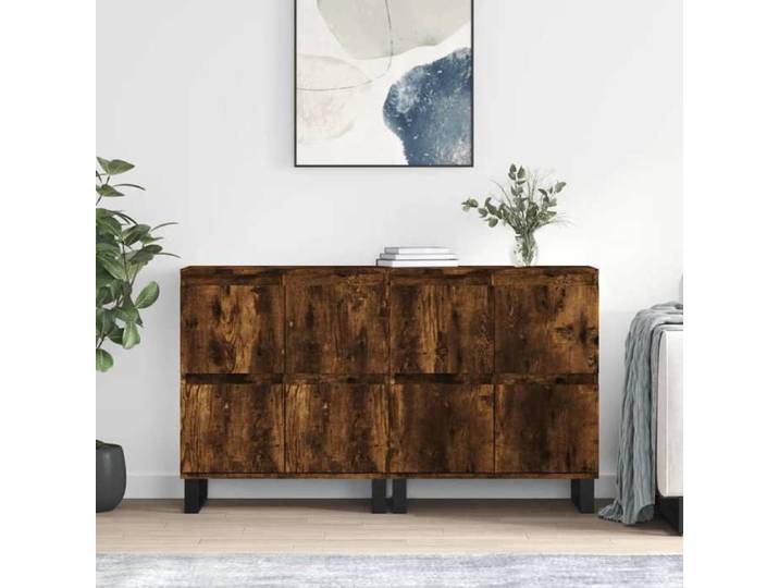 Buffet de rangement en bois d'ingénierie - JILI'S - Chêne fumé - 120x35x70 cm - Lot de 2 - Grand espace de rangement
