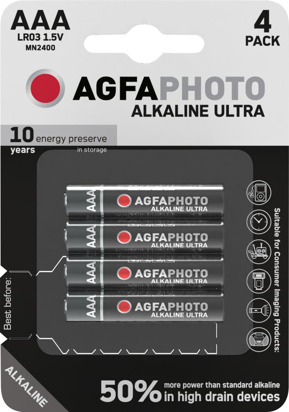AgfaPhoto Alkaline Ultra AAA batterij 1,5V, verpakking van 4 stuks