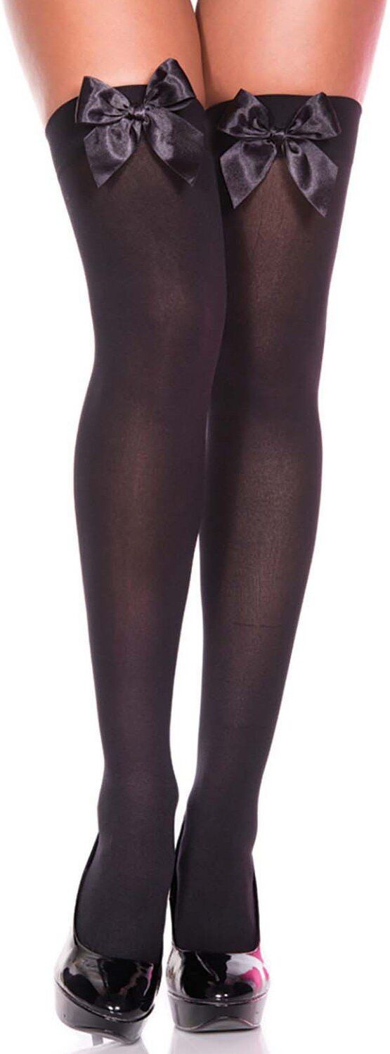 Music Legs Bas opaques noirs noeuds satinés noirs - MH4742BLK