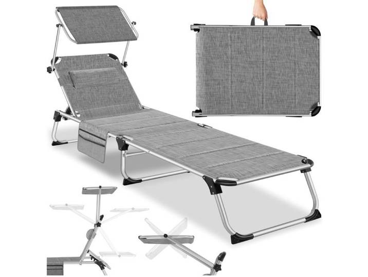 Chaise longue - TECTAKE - Chaise longue rembourrée pliable avec l'accent dossier réglable sur 6 positions - Gris tacheté
