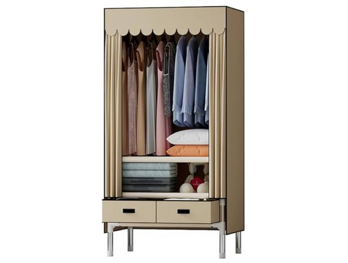 LigedamaiEU Tragbarer Schrank, Kleiderständer mit Abdeckung, Kleiderschrank, Kleidung Stabiler Stahlrahmen, Stoffbezug(Khaki)