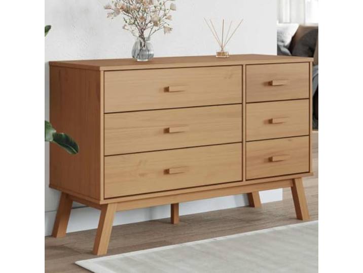 HKQWPBF Schubladenschrank Olden Braun Massivholz Kiefer 6 Schubladen Skandinavisches Design, stabile Holzbeine, vielseitig nutzbar, mit Wandhalterung