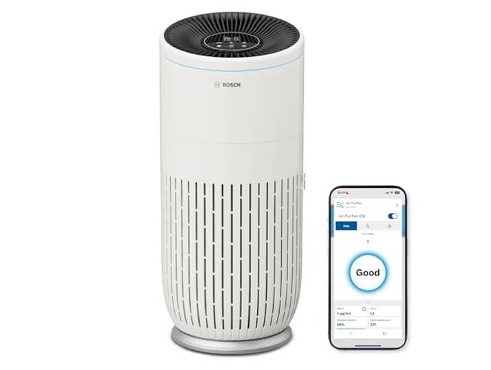 Bosch Air 6000i\, Purificateur d'air piloté par app\, Pièces jusqu'à 125 m² Avec filtre à air 4-en-1\, capteur intelligent\, mode automatique\, mode silencieux (< 25 dB(A))\, CADR : 600 m³/h