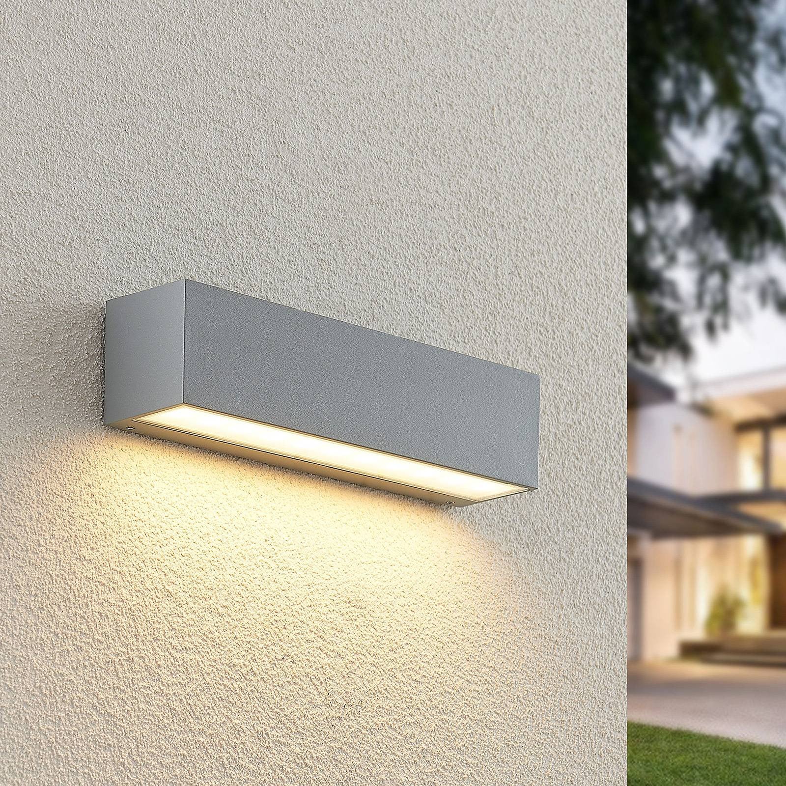 Lucande Lengo LED buiten wandlamp - Zilver/Grijs - Aluminium - Modern - Downlight