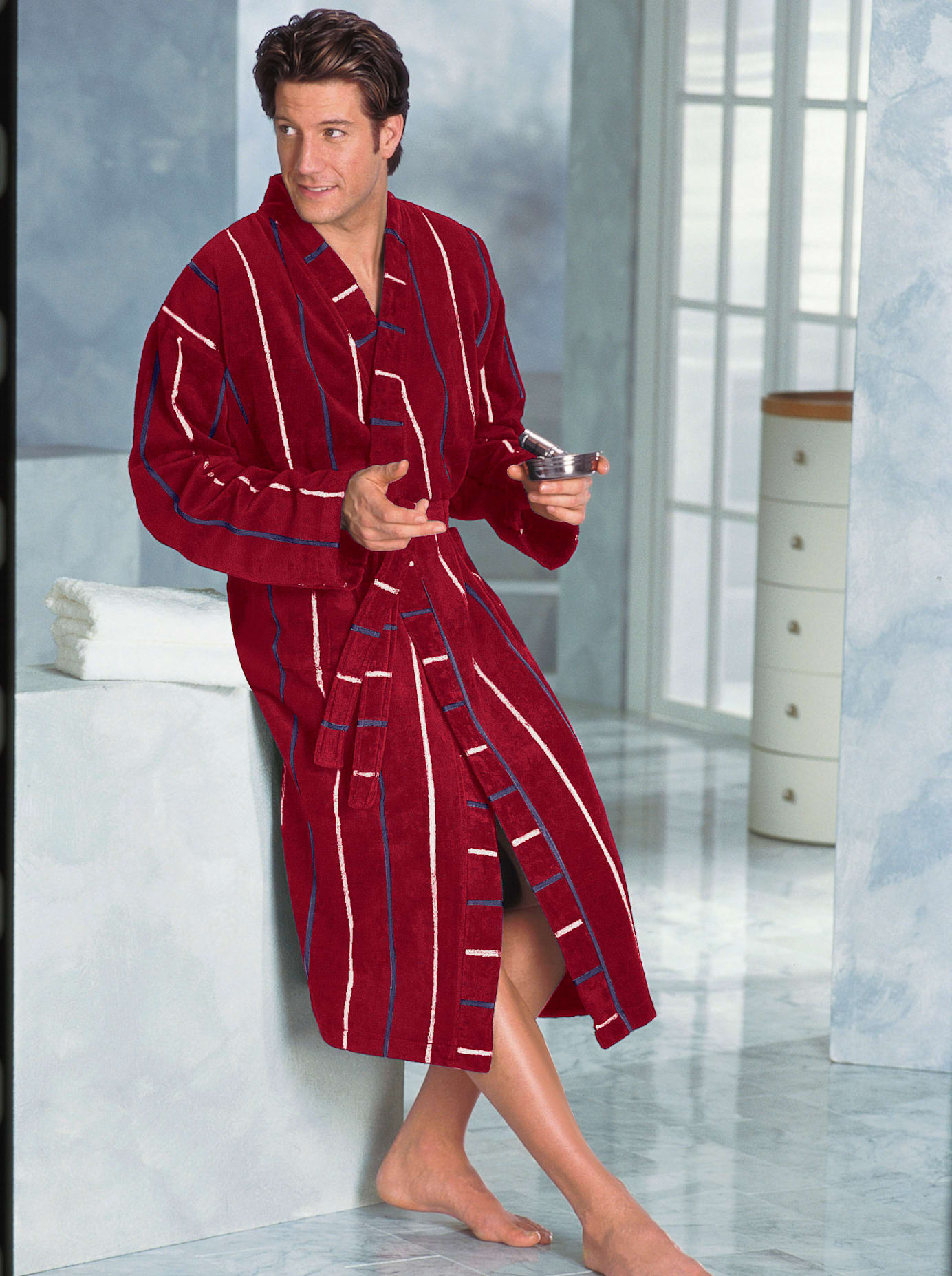 Bademantel WEWO FASHION Gr. 56, rot (rostrot), 56/58, Normalgrössen, Baumwoll-Mix, Hausmäntel, Bademantel rostrot 56/58, Normalgrössen