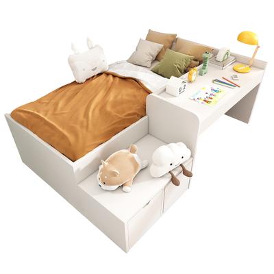 OKWISH Schreibtischbett 90x200 cm aus massivem Holz mit Stauraum – vielseitiges Design in Weiß für Jungen & Mädchen