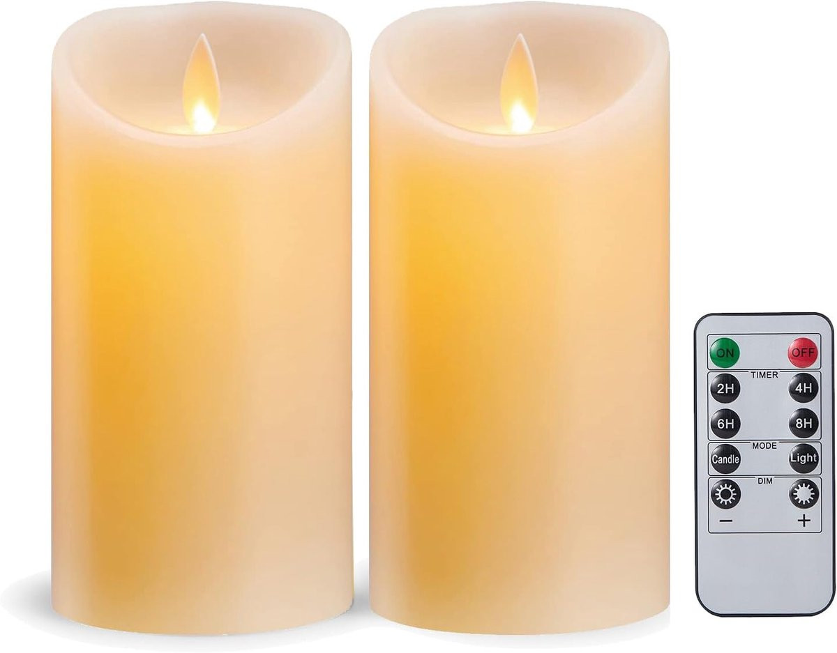 Vlamloze LED Kaarsen met Afstandsbediening, 2 Stuks, Ivoor Wax