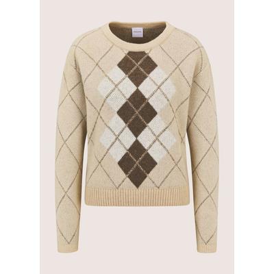 Longpullover MADELEINE "Pullover Strickpullover mit Argyle-Muster", Damen, Gr. 34, beige (beige, wollweiß, multicolor), Modern, comfort fit, Pullover Longpullover